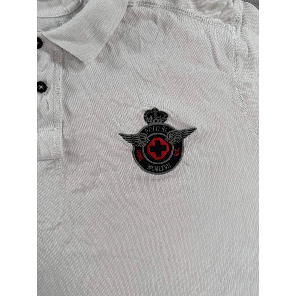 Polo Ralph Lauren Polo Shirt Men White 2XL Arms Rec Rugby Cross Wings Custom Fit